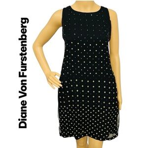 Diane Von Furstenberg Ella Silk Faceted Crystals Chiffon Black Dress Sz 4